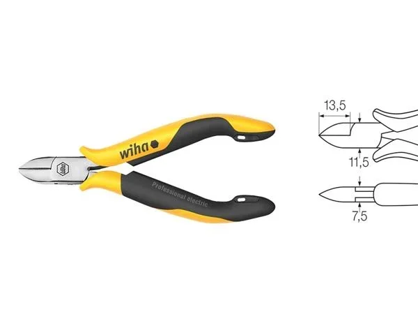 Wiha alicates de corte diagonal professional esd con cabeza semi-redonda ancha con chaflán (26831) 115 mm