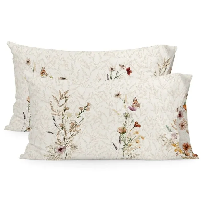Wild Flowers Funda de Almohada Multicolor, 50×75 cm (x2) (Cama 150/160), 100% Algodón, Calidad de