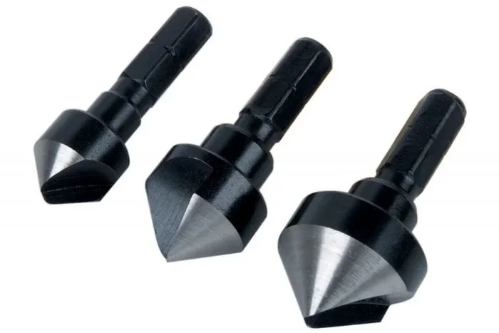 wolfcraft Juego de avellanadores cónicos, Ø 12-19 mm, vástago hexagonal, 3 piezas I 2584000 I Para el avellanado preciso de agujeros taladrados, para uniones atornilladas al ras en madera, metal no férreo y plástico