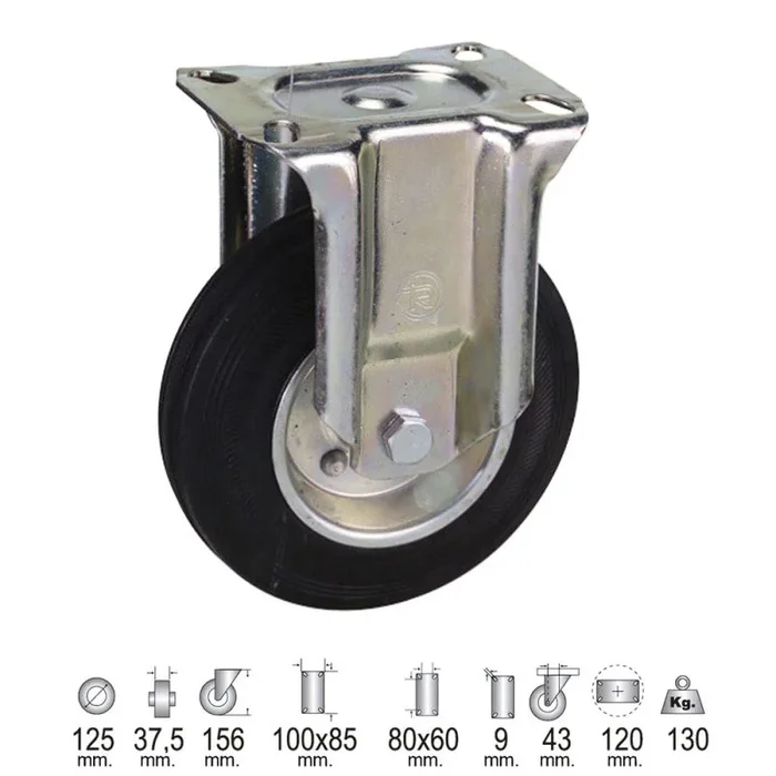 WOLFPACK LINEA PROFESIONAL 11110024 Rueda Industrial Goma Negra Fija 125 mm