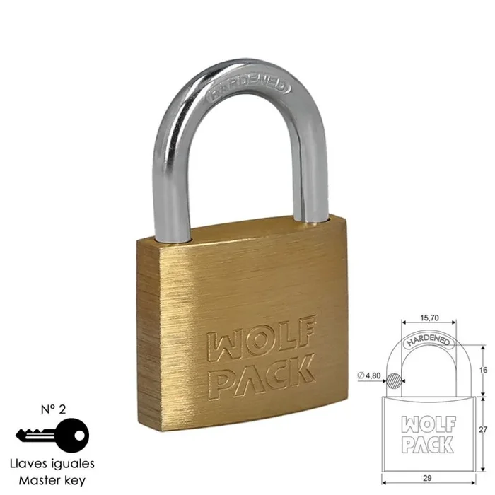 WOLFPACK LINEA PROFESIONAL – Candado Laton Arco Normal Llaves Iguales 30 mm. Nº2
