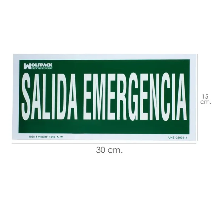 WOLFPACK LINEA PROFESIONAL – Cartel Salida De Emergencia 15×30 cm.