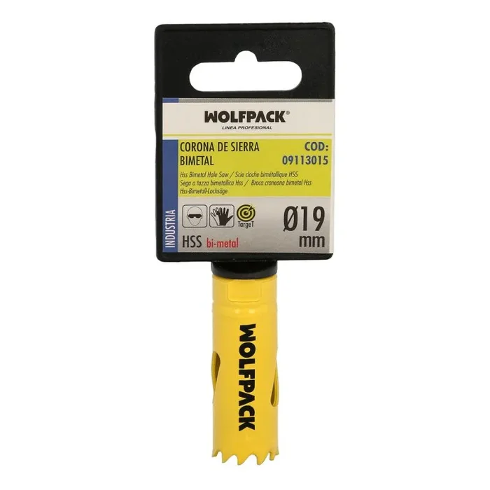 WOLFPACK LINEA PROFESIONAL – Corona Sierra Bimetal Ø 19 mm. Templado Termico, Base Reforzada. Corona Madera, Broca Agujeros Madera, Acero, Hierro, Plasticos