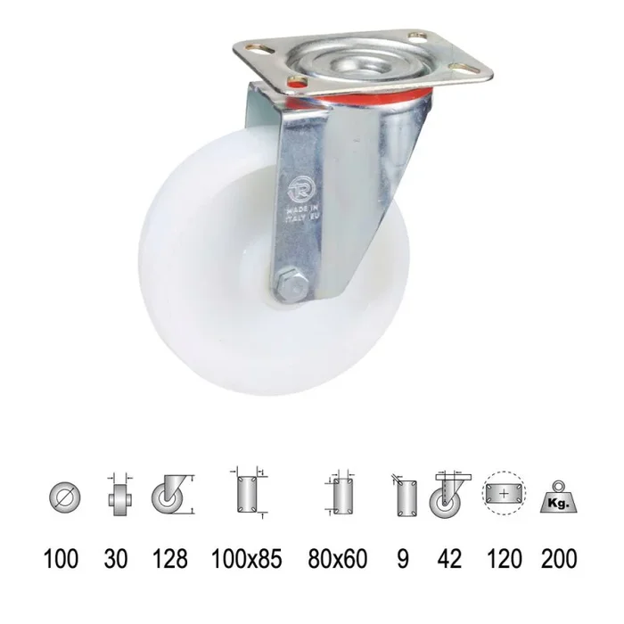 WOLFPACK LINEA PROFESIONAL – Rueda Industrial Nylon Placa 100 mm.