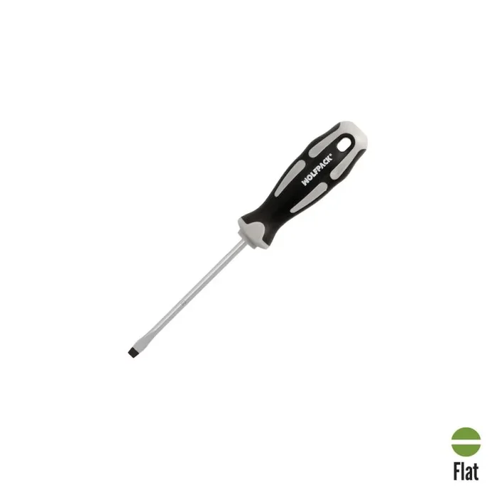 WOLFPACK LINEA PROFESIONAL Destornillador Plano Estampado Acero S2 Mango TPR Bimaterial. 1.0 Ø 5.5 x 100 mm