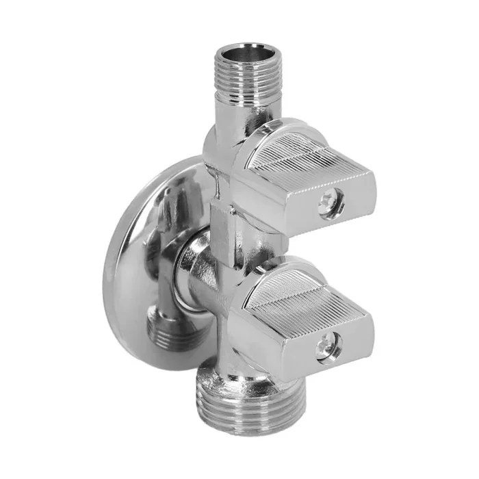 WOLFPACK LINEA PROFESIONAL Llave De Escuadra Doble Salida 3/4″ y 3/8″. Entrada De 1/2″. Llave De Paso Doble, Llave Angular Doble, Toma Lavadora Doble.