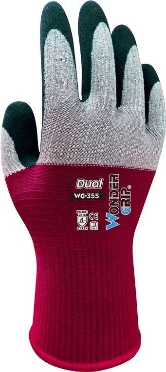 Wonder Grip WG-355 Guantes de taller Negro, Rojo, Blanco Látex, Microfibra, Nylon 12 pieza(s)
