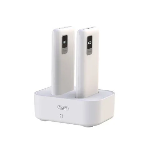 Xo pr151 base de carga + 2 powerbanks 10000mah – usb, tipo c – pantalla lcd – carga rapida – color blanco
