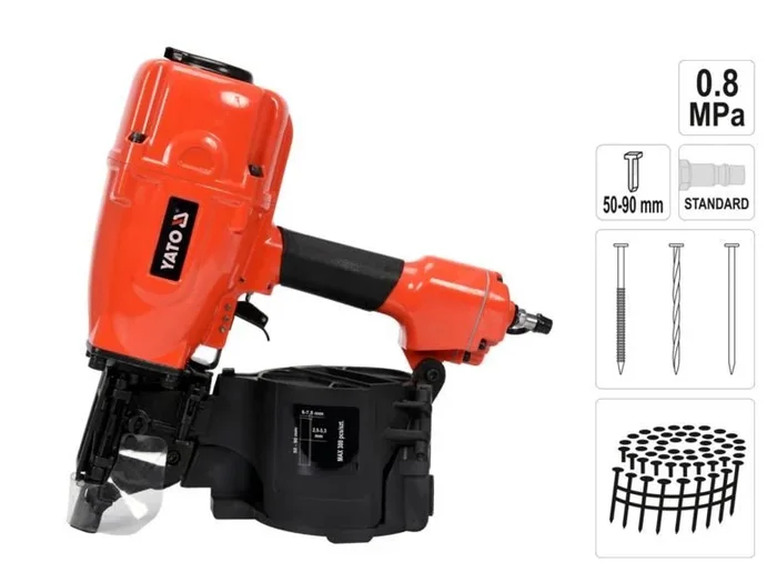 Yato, modelo YT-09214, Pistola de clavos y grapadora, multifuncional para clavos y grapas, ideal para carpintería, tapicería y reparaciones, herramienta ergonómica.