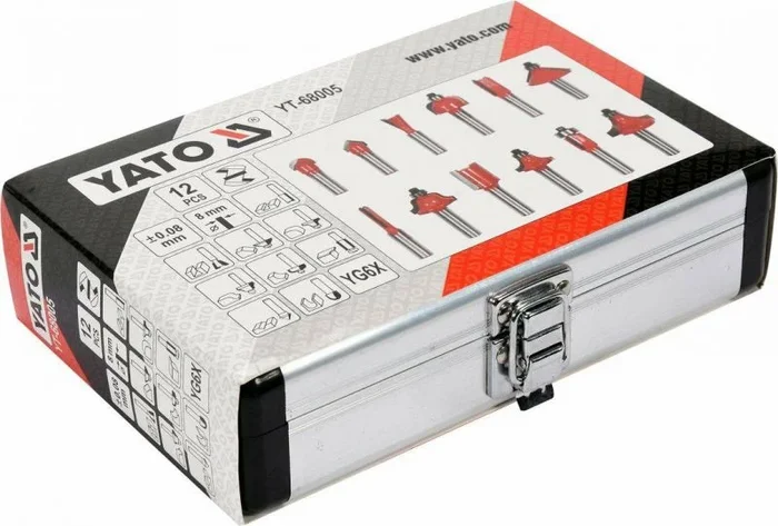 YATO, modelo YT-68005, Fresadora, ideal para trabajos de carpintería y acabados detallados, herramienta profesional de alta precisión y durabilidad.