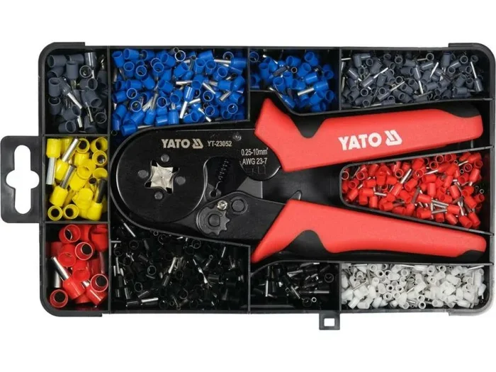 YATO YT-23052 Juego de alicates de crimpado de virola cuadrada de trinquete 1201 piezas 0,25-10 mm²