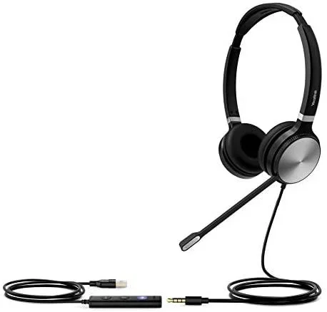 Yealink uh36-dual auriculares biaurales con cable usb/jack 3,5mm micró fono con cancelació n de ruido brazo giratorio flexible 330