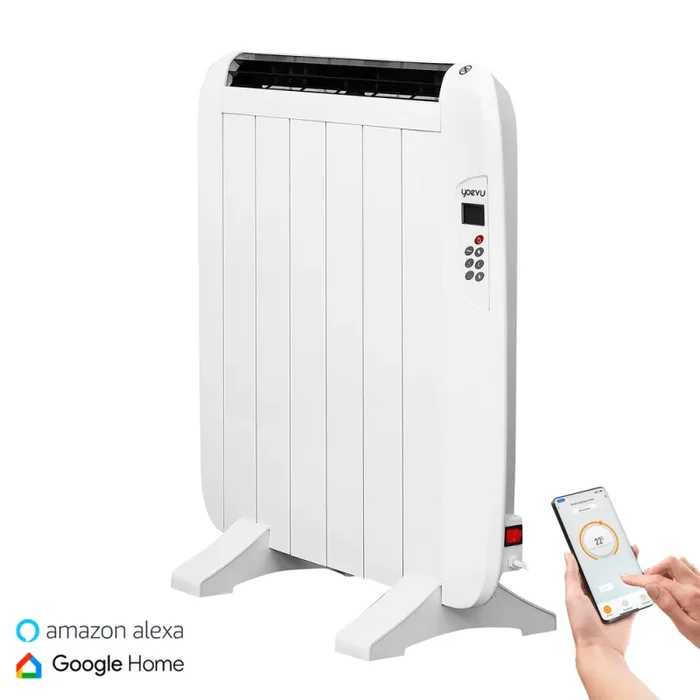 Yoevu – radiador eléctrico bajo consumo. 4 elementos 900 w de pared o pie 3 modos temporizador mando a distancia pantalla led blanco