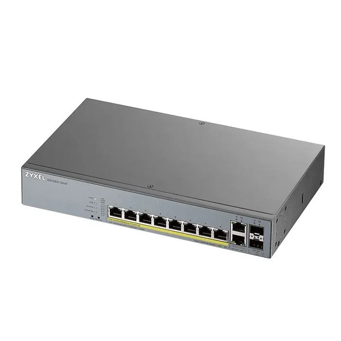 Zyxel Switch PoE+ de 8 puertos Gigabit con administración inteligente, potencia de 130 vatios y 2 puertos de cobre Gigabit + 2 SFP con gestión en la nube Nebula, Long Range PoE Switch GS1350-12HP